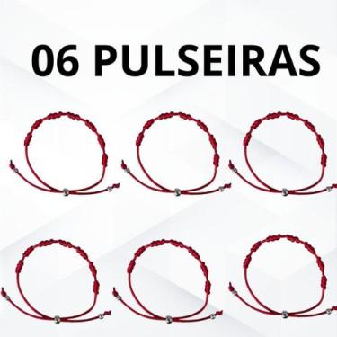 Imagem de Kit com 2, 4 ou 6 Pulseiras Vermelhas 7 Nós Premium  Proteção Contra I