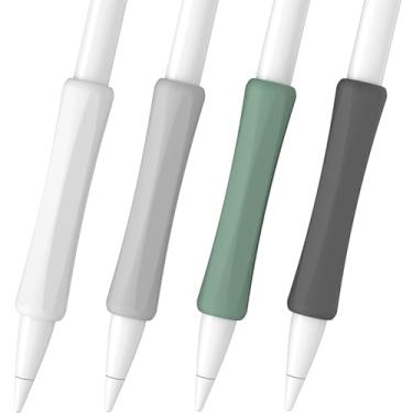 Imagem de FAFALITHIC Pacote com 4 cabos ergonômicos compatíveis com Apple Pencil 1ª geração, 2ª geração, USB-C e Pro Silicone iPencil Grip (branco/verde pinho/cinza/preto)