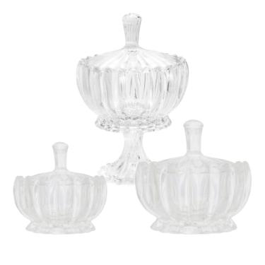 Imagem de Kit de Potiche de Cristal com Pé e Tampa + Potiche Sem Pé GENEVA 18cm + Potiche Sem Pé GENEVA 11cm
