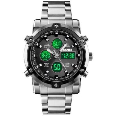 Imagem de Relógio Masculino Skmei 1389 Analógico Digital Original Luxo, Prata/Pr