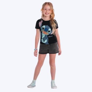 Imagem de Blusa Manga Curta Stitch Glitter Infantil Menina Brandili 26925 Rosa, 