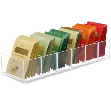 Imagem de VOCMUGY Organizador de saquinhos de chá, suporte de saquinho de chá de acrílico, caixa de armazenamento de pacote de chá pequena transparente, organizador para gaveta, bancada, despensa, cozinha