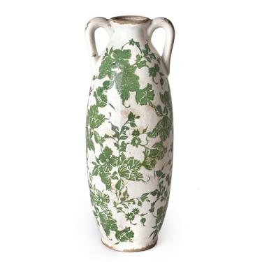 Imagem de VICTOR & TERESA Vaso de chão verde branco para grama dos pampas, vaso de 35 cm de altura para decoração de casa, vasos grandes decorativos de cerâmica para casa, cornija, sala de estar, prateleira