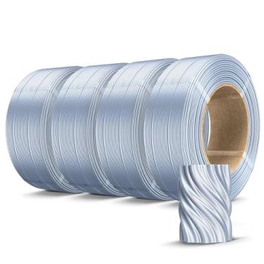 Imagem de SUNLU Refil de filamento PLA de seda, prata, refil PLA Plus de 1,75 mm, 2 kg, filamento de seda para impressora 3D sem carretel para carretéis reutilizáveis compatíveis com impressoras 3D Bambu Lab, 4