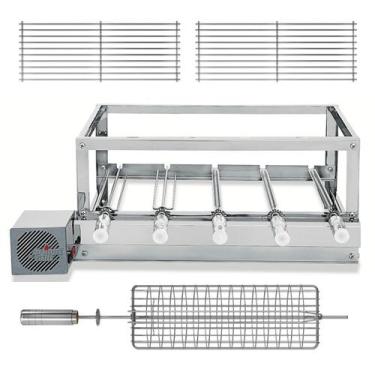 Imagem de Churrasqueira Gira Grill Inox, 5 Espetos Giratórios, 2 Grelhas Modular