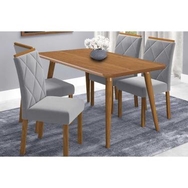 Imagem de Sala de Jantar Completa Adele Tampo Madeirado 130x80cm e 4 Cadeiras Fernanda Carvalho/Cinamomo - Linho Grafite - Cimol