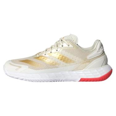 Imagem de adidas Tênis feminino Defiant Speed 2, Branco esbranquiçado/dourado metálico/vermelho brilhante, 39