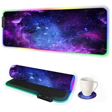 Imagem de Mouse pad para jogos RGB, Mouse Pad DINKY Grande Extended Soft Led com 14 modos de iluminação, teclado resistente à água, tapete de mouse para teclado de computador 81,4 × 28,3 pol. - Nebulosa roxa