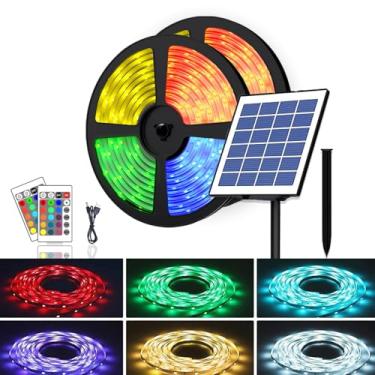 Imagem de Uniontang Fita de luzes LED solares UT para ambientes externos, 2 peças de luzes LED RGB de energia solar RGB SMD 5050, luzes de corda à prova d'água IP66 para jardim, piscina, iate, casamento (3ª