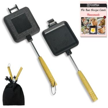 Imagem de CretFine MiniSnack sanduicheira de ferro fundido para acampamento e fogão, frigideira dupla para bifes e muito mais com bolsa de armazenamento e recipientes, perfeita para casa, cozinha de acampamento