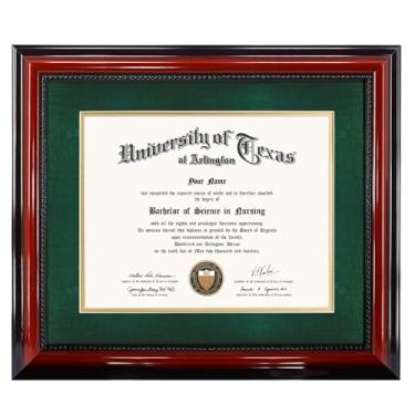 Imagem de GMFrames Moldura de grau de diploma de 28 x 35 cm com tapete verde ou display certificados 38 x 45 cm sem tapete, madeira maciça, acabamento cerejeira com detalhes intrincados de corda preta, acrílico