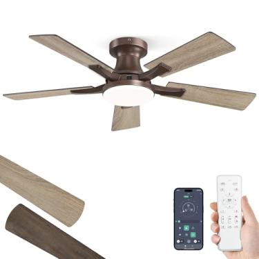 Imagem de ZMISHIBO Ventilador de teto de 42 polegadas com luz, controle remoto e aplicativo, montagem embutida de perfil baixo, luz LED regulável de 20 W, motor reversível silencioso para quarto, sala de estar