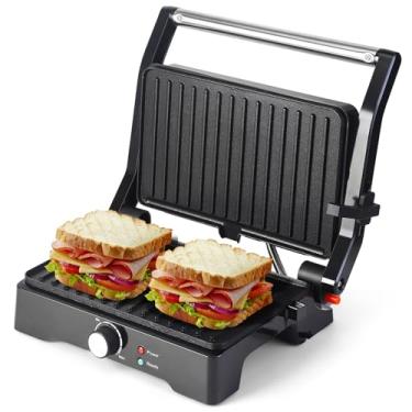 Imagem de Panini Press Grill sanduicheira, grande elétrica 3 em 1, sanduicheira Panini, aberta 180 graus para churrasqueira interna, perfeita para grelhar bifes, hambúrguer, sanduíche, panela antiaderente