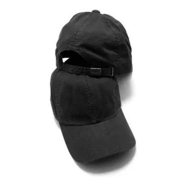 Imagem de Boné Preto Liso De Sarja Unissex Aba Curvada Com Regulagem - Original 