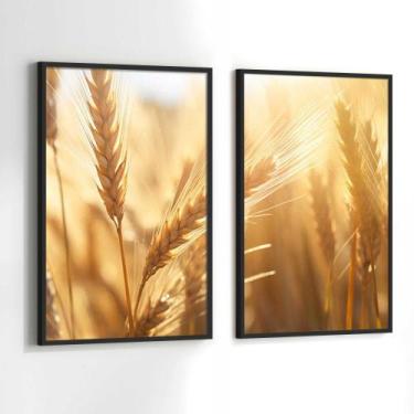 Imagem de Conjunto Quadros Decorativos com Moldura Paisagem Trigo Sol Kit 2 Quad