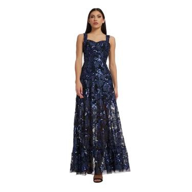 Imagem de Dress the Population Vestido longo feminino Anabel Fit and Flare, Azul marino, GG