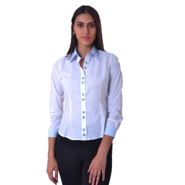 Imagem de Camisa Social Feminina Manga Longa Slim detalhe renda GG