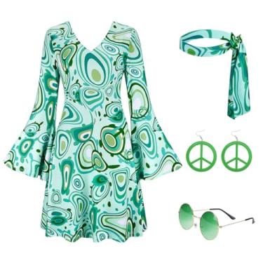 Imagem de Kranchungel Roupas de discoteca dos anos 70 para mulheres: fantasia de discoteca roupas dos anos 70 - vestido de festa fantasia de Halloween para frequentadores de festas de 30 a 40 anos, 33031 verde