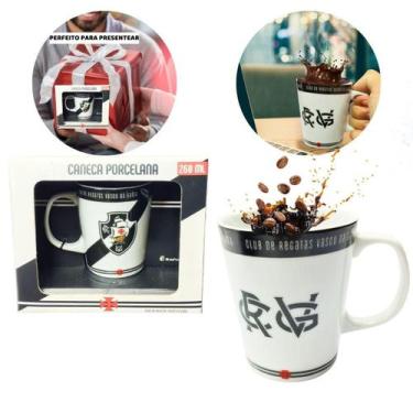 Imagem de Caneca Xícara Porcelana Reforçada 260Ml Café Preta Branca - Brasfoot