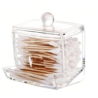 Imagem de Elegante Porta Cotonete em Acrílico com Tampa para Banheiro - Quarto Dispenser de Hastes de Cotonete e Algodão com Organização Praticidade Toque de Luxo