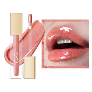 Imagem de Oulac Brilho labial pêssego brilho hidratante óleo colorido sombra líquido copo antiaderente batom glitter batom labial reduz linhas finas esmalte labial para lábios secos C18