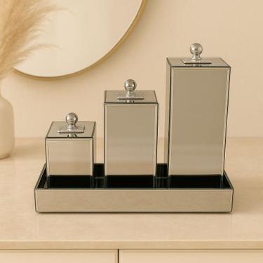 Imagem de Kit De Banheiro Luxuoso De Vidro Porta Escova, Algodão, Cotonete Bande