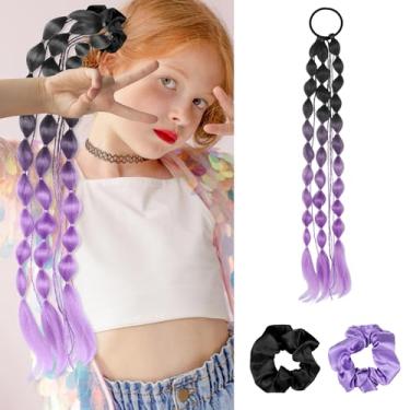 Imagem de Extensões de cabelo coloridas, extensões de rabo de cavalo leves de 50,8 cm para crianças com 2 elásticos de cabelo de cetim de seda, acessórios de dia de cabelo louco para meninas, mulheres, crianças