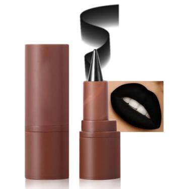 Imagem de AMY'S DIARY Batom de giz de cera preto fosco, giz de cera labial fosco com ponta de precisão, longa duração até 24 horas, mostra o caminho, manchas à prova d'água para mulheres (7# preto, 1 peça)