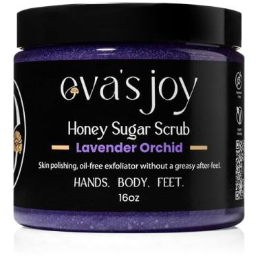 Imagem de Eva's Joy Esfoliante de açúcar de orquídea de lavanda, hidratante e esfoliante, hidratante e suaviza a pele, reduz manchas ásperas, esfoliante corporal suave, 473 ml