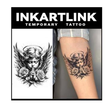 Imagem de INKARTLINK Tattoo Tech, tatuagem semipermanente grande de 2 folhas, tatuagens temporárias, duram de 1 a 2 semanas, à prova d'água, visual realista, sem adesivo, sem reflexo (design religioso)183