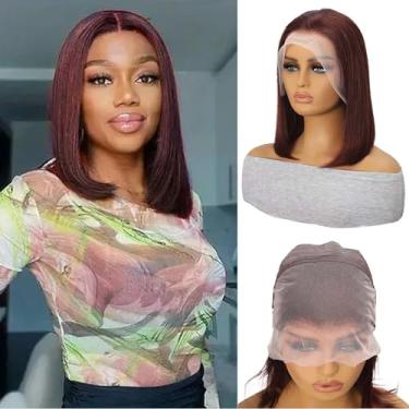Imagem de Perucas de cabelo humano com frente de renda avermelhada cabelo humano castanho cobre vermelho 13x4 lace frontal 33b # Cor Bob peruca pré-arrancada cabelo humano liso Bob perucas para mulheres (20 cm)