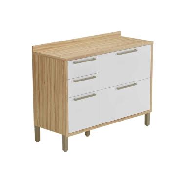 Imagem de Gabinete de Cozinha Modulado Balcão Syrah 2 Portas e 3 Gavetas c/ Tampo 120cm Amendoa/Branco - Ronipa