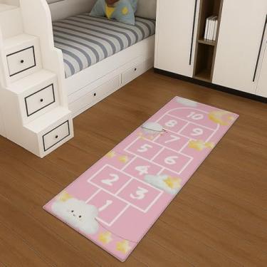 Imagem de Tapete Passadeira Infantil Amarelinha, 200 x 65 cm, Jogo Educativo para Quarto Infantil (CHUVA DE AMOR ROSA)