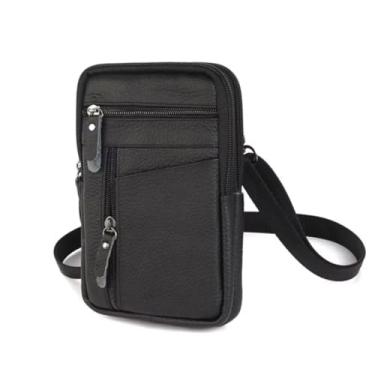 Imagem de Bolsa Transversal Masculina de Couro Sintético, Multi-compartimentos, Alça Ajustável, Preta