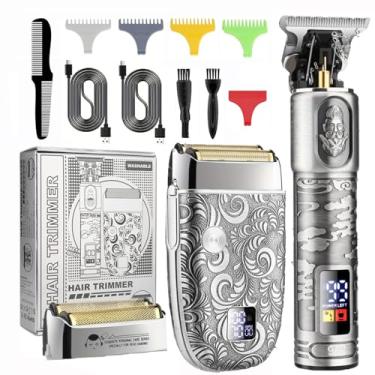 Imagem de Aparador de cabelo profissional para homens, conjunto de aparador de cabelo, barbeiro, aparador de barba T-Blade para kit de cuidados com corte de cabelo (cinza)