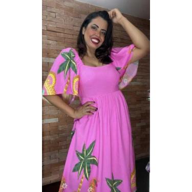 Imagem de Vestido feminino com renda cor rosa com alça bordada  -Tamanho M - lol