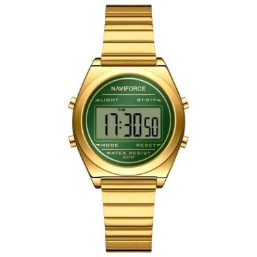 Imagem de Relógio Digital Feminino Com Pulseira De Aço Inoxidável De Quartzo Elegante Verde Dourado