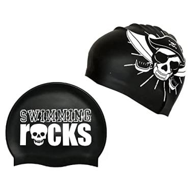 Imagem de Touca de natação para homens adultos com cabelo curto pirata rock patter touca de natação