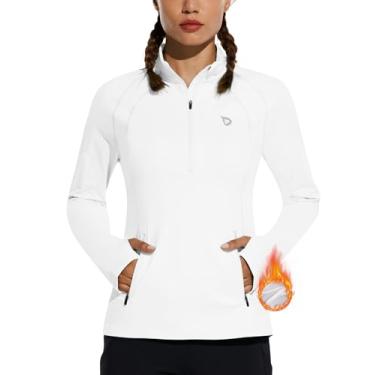 Imagem de BALEAF Jaqueta feminina de corrida de lã com meio zíper para clima frio, camisetas térmicas, pulôver, atlético, treino, inverno, Branco, P