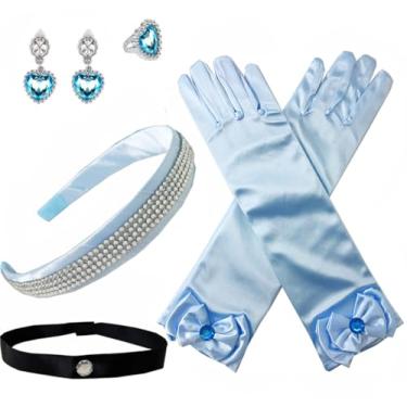 Imagem de Yosbabe Acessórios de fantasia para meninas, acessórios de fantasia de princesa Cinderela, faixa de cabeça, coroa, gargantilha, luvas, anel, brincos, lembrancinhas de festa de Natal de Halloween para
