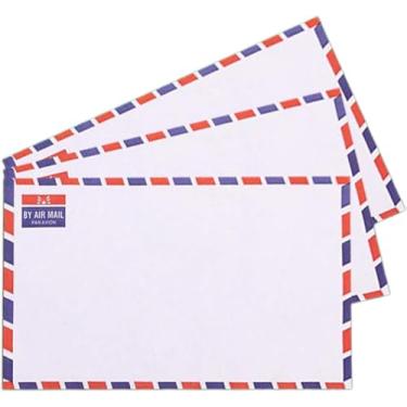 Imagem de 50 envelopes de correio aéreo com aba comercial, 12 x 21 cm, borda azul e vermelha para convites, correio militar, cartas internacionais e correspondência comercial