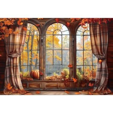 Imagem de Laeacco Pano de fundo vintage de 3 x 2,4 m de estrutura de madeira para outono e floresta, folhas de bordo, fundo de abóbora, retratos de crianças, recém-nascidos, suprimentos para festa de Ação de