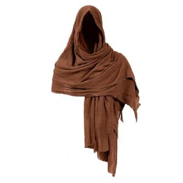 Imagem de ZZXIAOJIE Capa de xaile medieval com capuz, cachecol renascentista, vintage, pirata, capa de feiticeiro, fantasia de cosplay de Halloween, Marrom, Tamanho Único