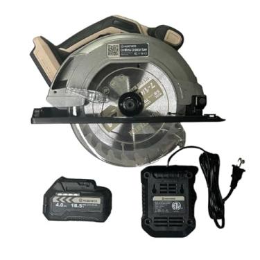 Imagem de WOODSTARTER Kit de serra circular sem fio de 18,5 V – lâmina de 19 cm, bateria e carregador de 4,0 Ah, 5000 RPM, chanfro de 45° para marcenaria