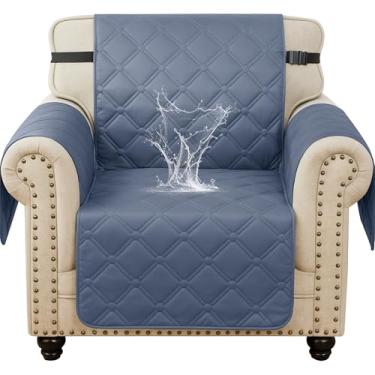 Imagem de XINEAGE Capa de poltrona impermeável, capa de sofá de 1 lugar com alças elásticas e bolsos, proteção tripla antiderrapante, capa de sofá lavável para animais de estimação e crianças (cadeira de 59,7