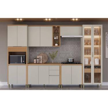 Imagem de Cozinha Modulada Completa Allure 6 Peças (2Aéreos+2Balcões+1Cristaleira+1Paneleiro) CP07 Jequitiba/Gris Fosco - Linea Brasil