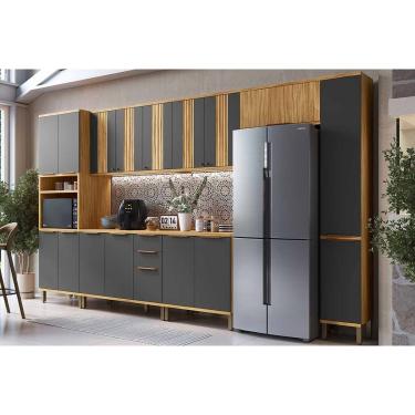 Imagem de Kit Cozinha Modulada 7 Peças Sauvignon (3Aéreos+2Balcões+2Paneleiros) C7P105 Amendoa/Chumbo - Ronipa