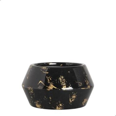 Imagem de Vaso de Cerâmica Cachepot Solievo Preto e Dourado 15x30 cm
