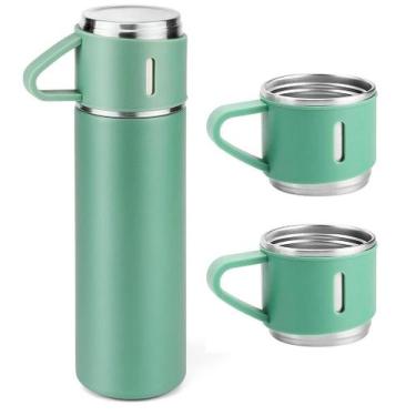 Imagem de Garrafa termica vacuum 500ml aço inox - kit 3 xicaras verde - Shark Bl