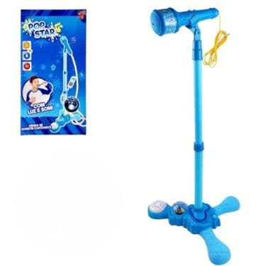 Imagem de Microfone Infantil Karaokê Luz Som Pedestal conecta celular Pop Star
